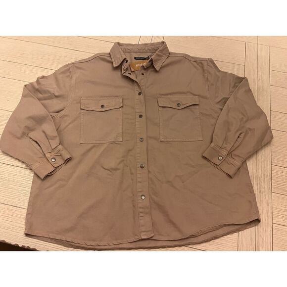 NWT Nasty Gal‎ khaki, organic cotton, long sleeve button down shacket. Size 12 - Picture 1 of 8